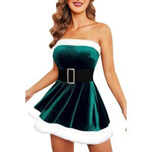 🆕Women's Green Set 3 Piece Santa with Belt Thong Baby Doll Christmas Lingerie